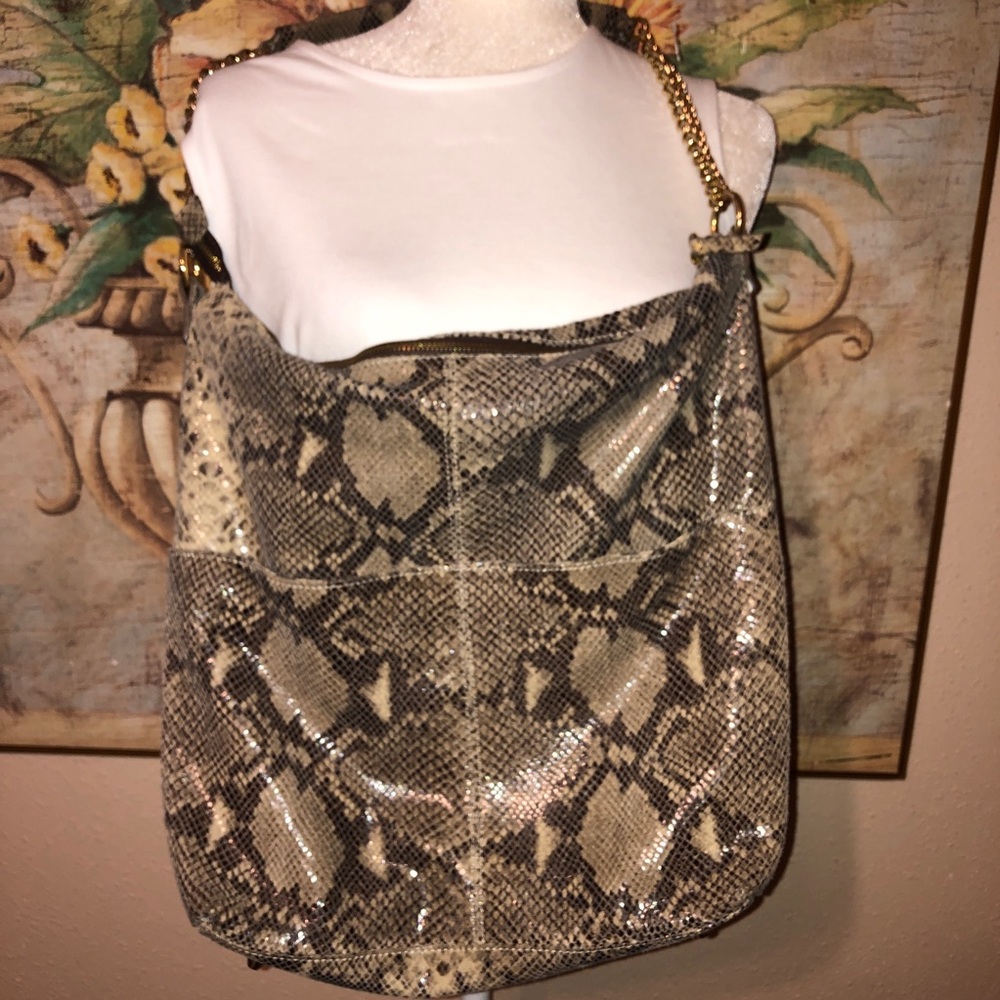 NWOT Cynthia Rowley Python Snakeskin Leather Large Shoulder Bag Purse - Picture 11 of 16